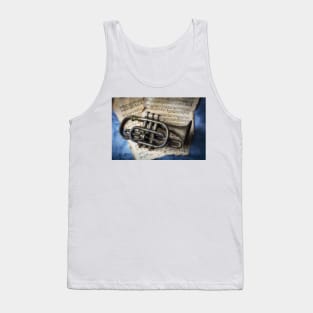 Old Weathered Horn On Sheet Music Tank Top